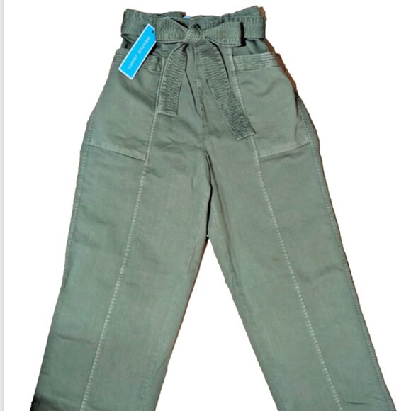 NWT Draper James Medium Olive Green High-Waisted Utility Pants with Tie Belt - Picture 1 of 6